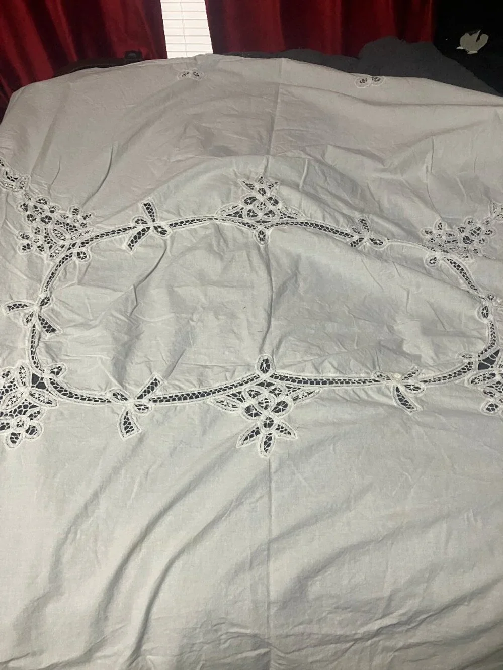 Vintage Battenburg Lace Cotton Large Tablecloth